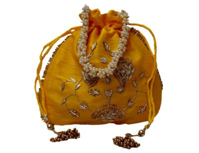 Traditional Yellow Potli with Zari Work & Beads