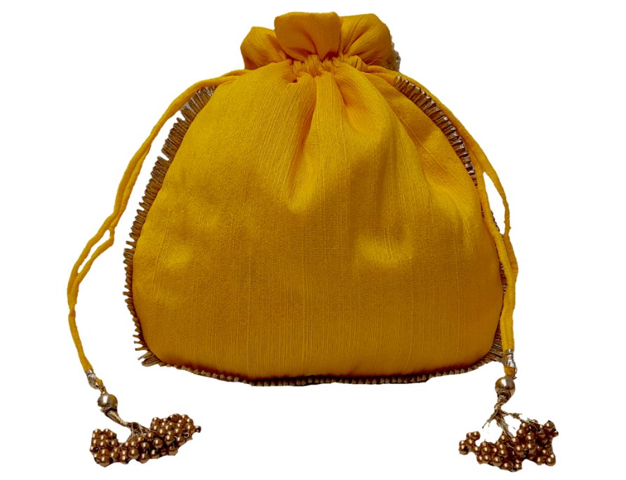 Traditional Yellow Potli with Zari Work & Beads