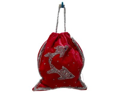 Traditional Red Potli with Silver Sequins Work