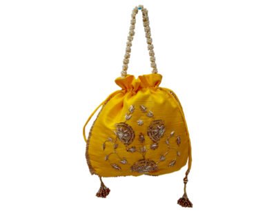 Traditional Yellow Potli with Zari Work & Beads