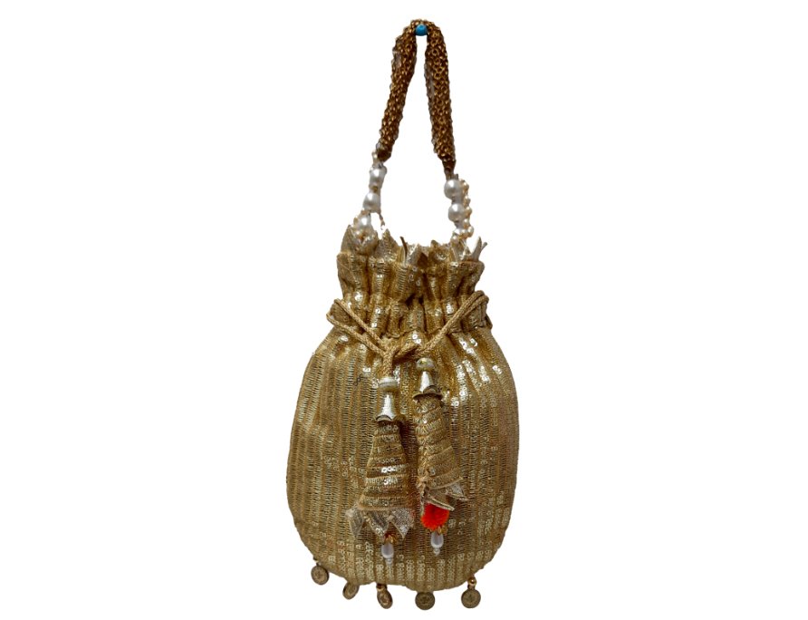 Traditional Golden Potli with Multiple Beads Work