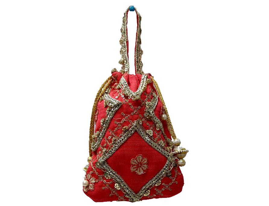 Traditional Pink Potli with Zari Work