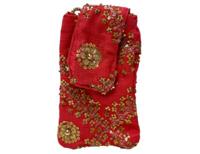 Upcycled Traditional Handmade Mobile Cover with Floral Sequins