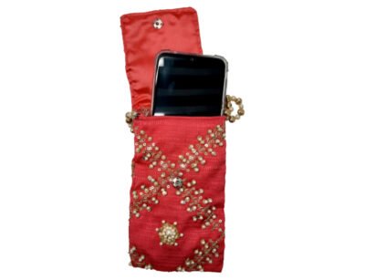 Upcycled Traditional Handmade Mobile Cover with Floral Beads