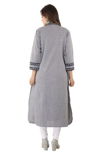 Cotton Long Mangalgiri Grey Check Kurta