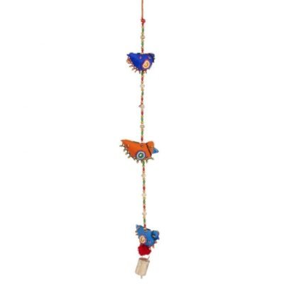 Door Hanging Upcycled Fabric Parrot with Mirror Work and Beads