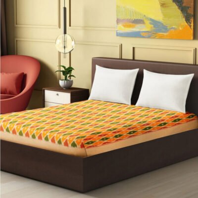 Ikkat Single Bedsheet Without Pillow Covers Wheat and Light Yellow Color