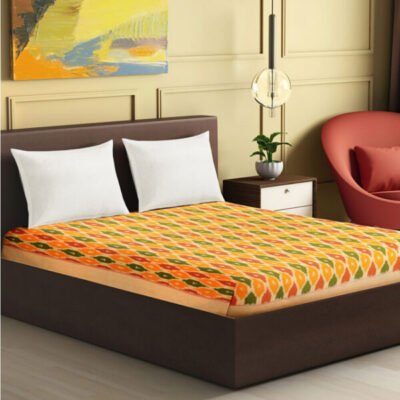 Ikkat Single Bedsheet Without Pillow Covers Wheat and Light Yellow Color