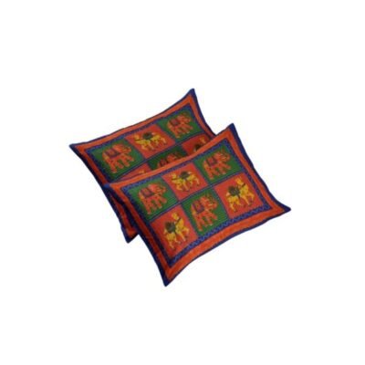 Rajasthani Traditional Jumbo Double Bedsheet with two Pillow Covers Red & Yellow Color