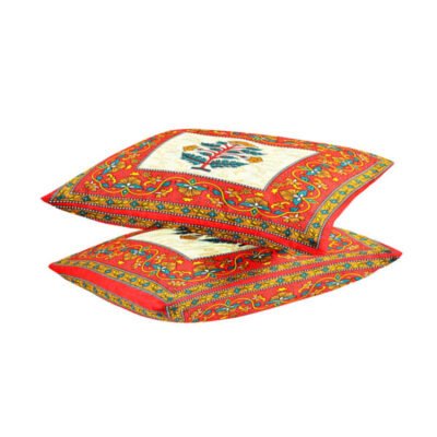 Single Square Cushion Covers White and Red Color