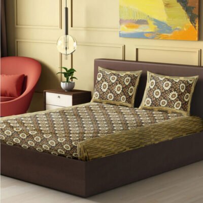 Rajasthani Traditional Jumbo Double Bedsheet with two Pillow Covers Coffee and Black Color