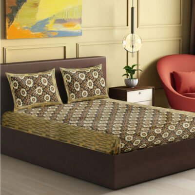 Rajasthani Traditional Jumbo Double Bedsheet with two Pillow Covers Coffee and Black Color