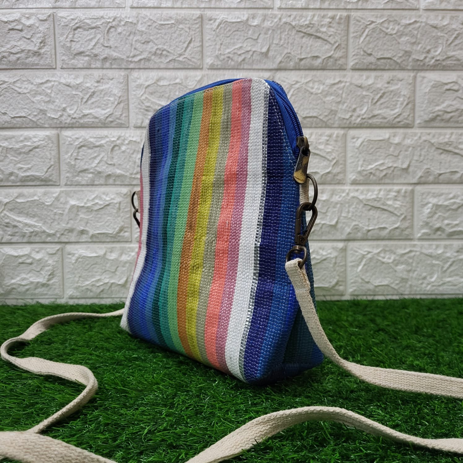 Stripped Rainbow Up-Cycled Cross Body Sling