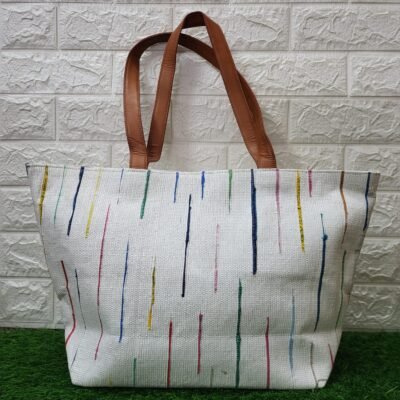 White stipped tote bag
