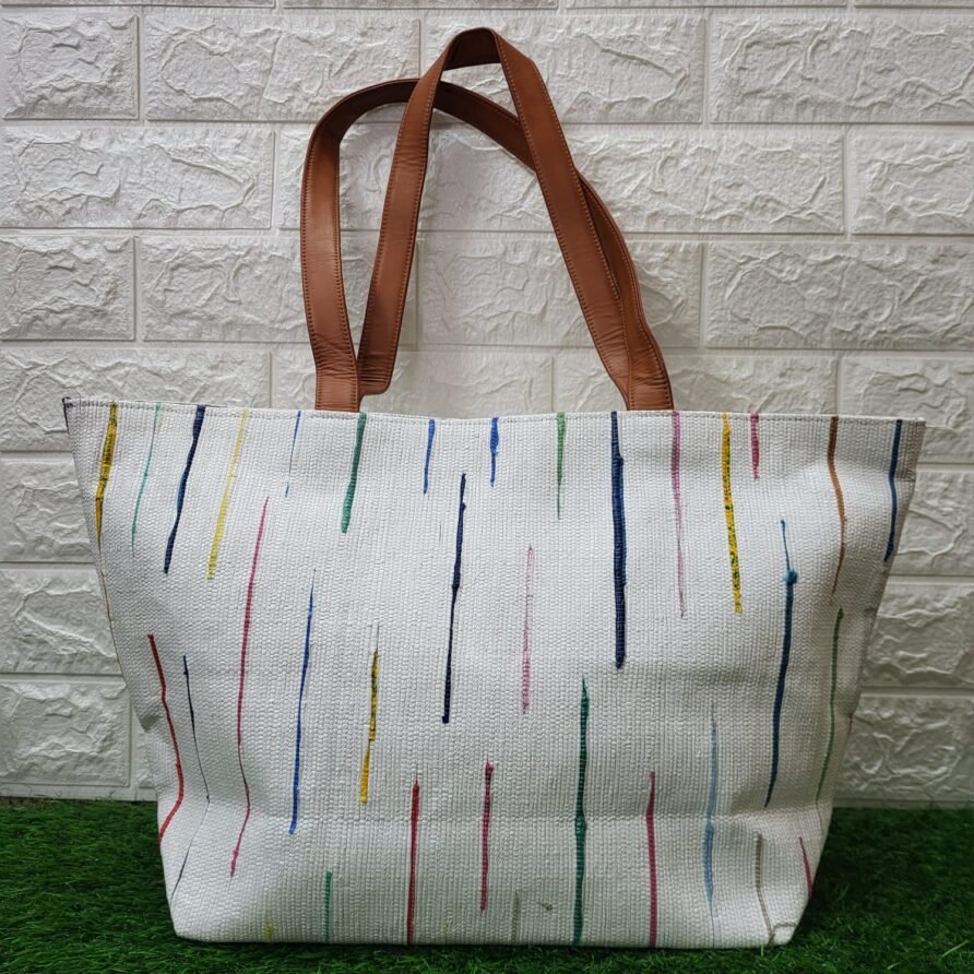White stipped tote bag